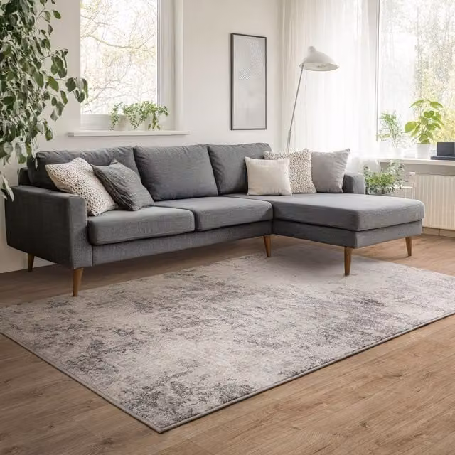 The Rug Edit Abstract Modern Living Area Rug in White, Grey and Yellow, W: 200 cm, D: 275 cm
