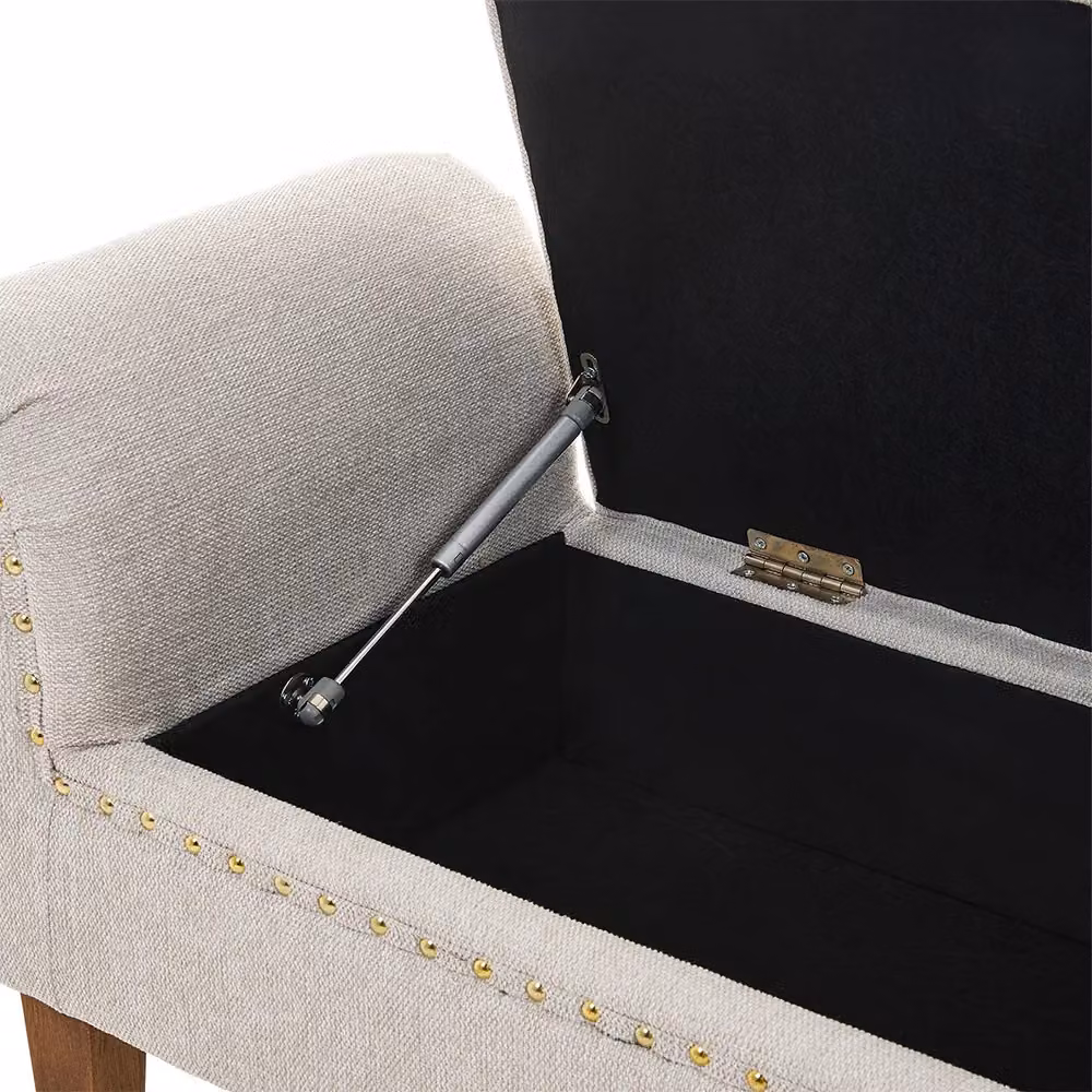 Living and Home Beige Linen Upholstered Storage Bench – 4