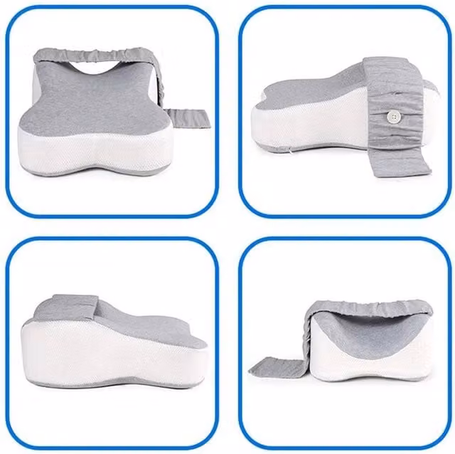 Kelvenix Grey Contoured Memory Foam Knee Pillow for Side Sleepers and Joint Support