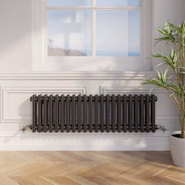 Temprazo Black Steel Wall Mounted Column Radiator H: 42.5 cm, W: 30.0 cm, D: 7.0 cm