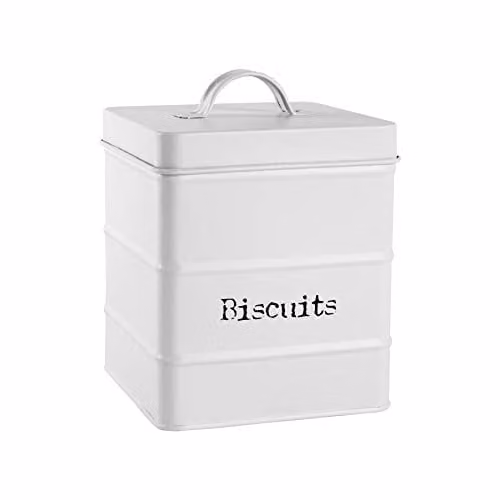 Harbour Housewares Metal Biscuit Tin in White – 1