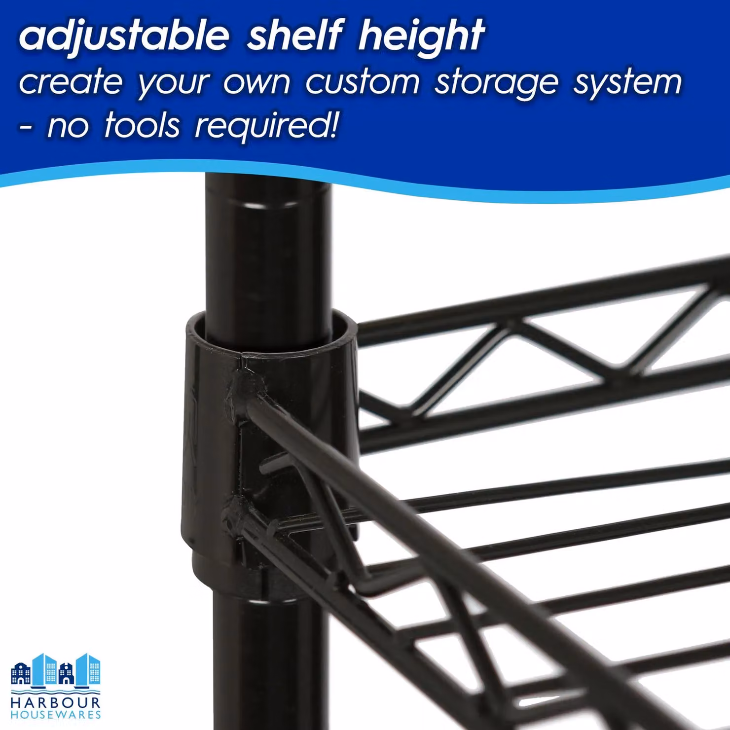Harbour Housewares Set of 2 Black Metal Wire Shelving Units with 6 Adjustable Tiers – 3