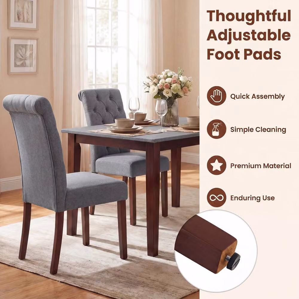 Costway Set of 2 Grey Upholstered Button Tufted Dining Chairs with Padded Fabric Seats – 8
