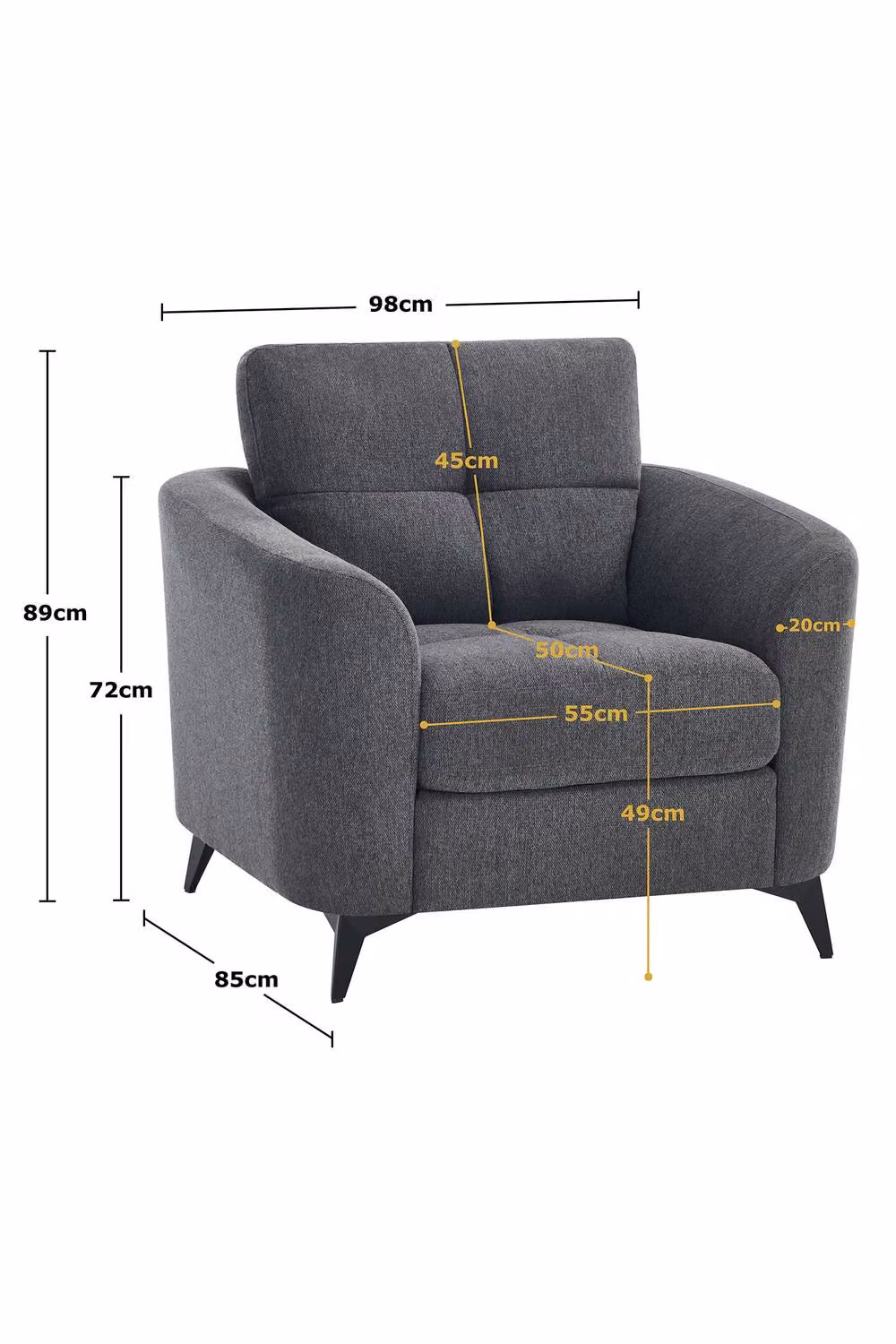 More4Homes Solna Scandi Style Fabric Lounge Chair in Grey with Armrests – 4