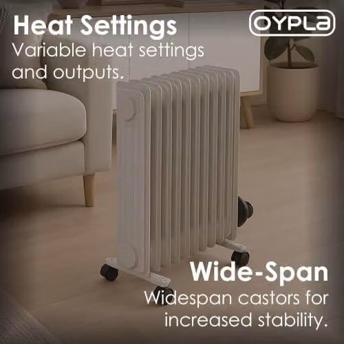 Oypla 2500W Portable Oil Filled Radiator with Thermostat and Overheat Protection, White – 3