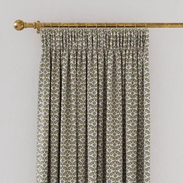 Joules Floral Foulard Lined Cotton Curtains, Creme/Multi, H: 228.6 cm x W: 182.88 cm