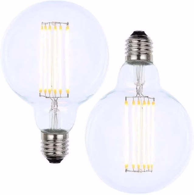 BHS Lighting Pack of 2 6W E27 Edison Screw Vintage LED Globe Filament Bulbs in Transparent Glass