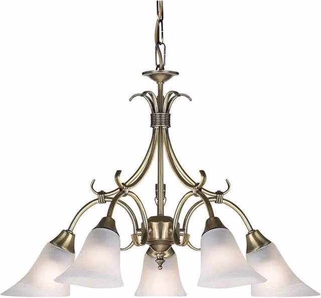 Endon Hardwick Art Nouveau 5 Light Multi Arm Ceiling Pendant in Gold and Brass with Glass Shades and E14 Base