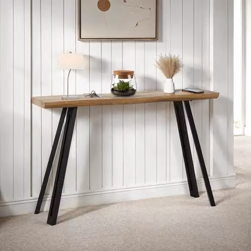 Seconique Quebec Wave Edge Console Table in Medium Oak Effect with Black Metal Legs, W: 120 cm, H: 78 cm, D: 34 cm – 2