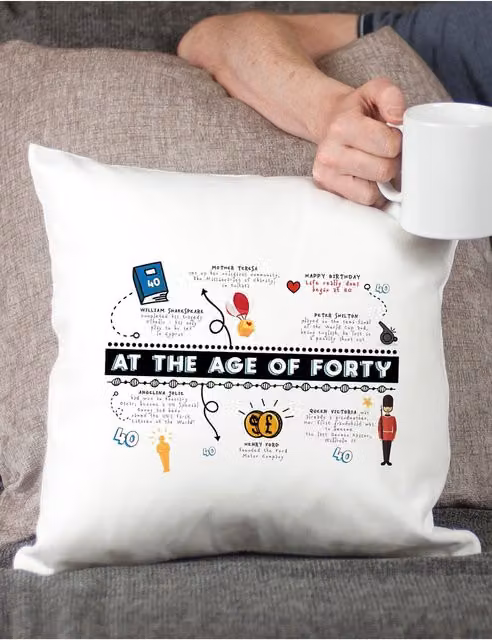 Afewhometruths 40th Birthday Fun Facts Cushion in White, W/D/H: 40 x 40 x 40 cm