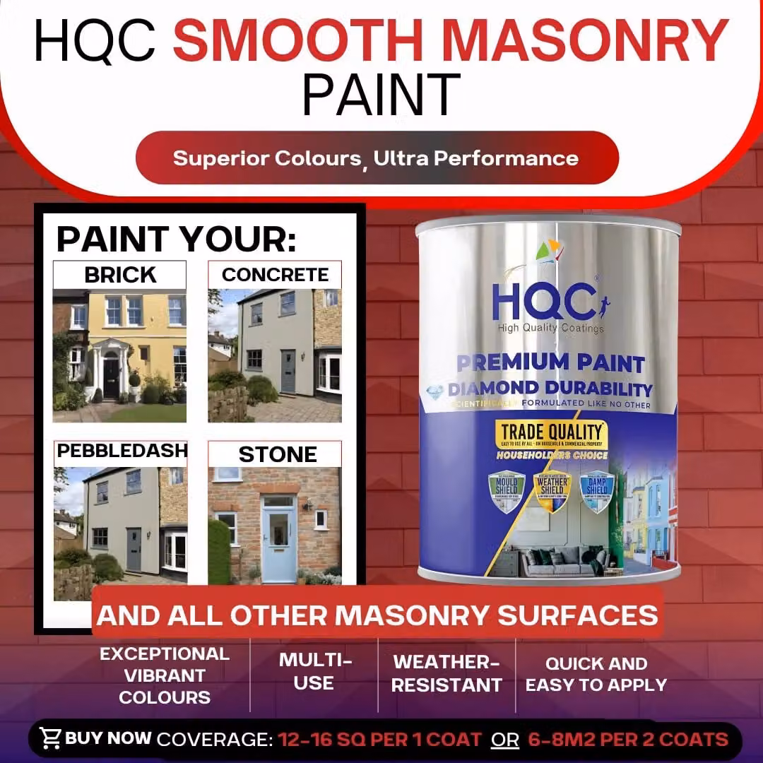 HQC Paints Smooth White Masonry Paint, 1L – 9