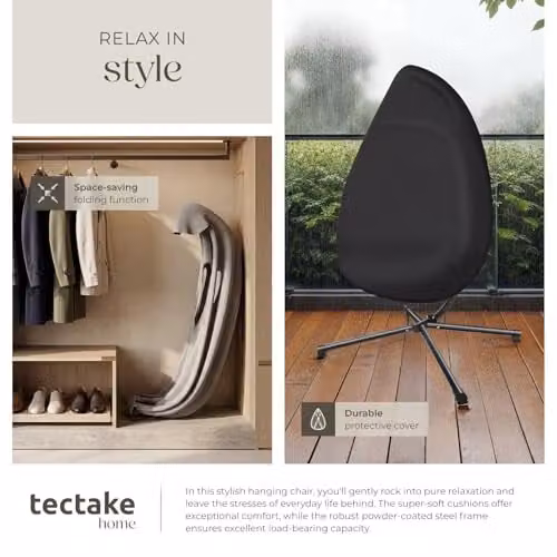 tectake Hanging Egg Chair Anika in Grey with Frame and Extra Thick Cushion – 6