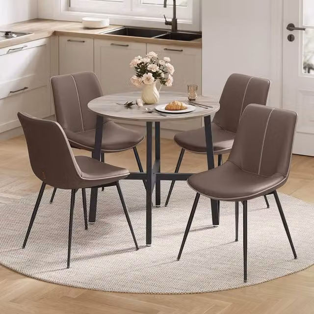 The Bazaarist Round Industrial Dining Table with Metal Frame, Beige – 1