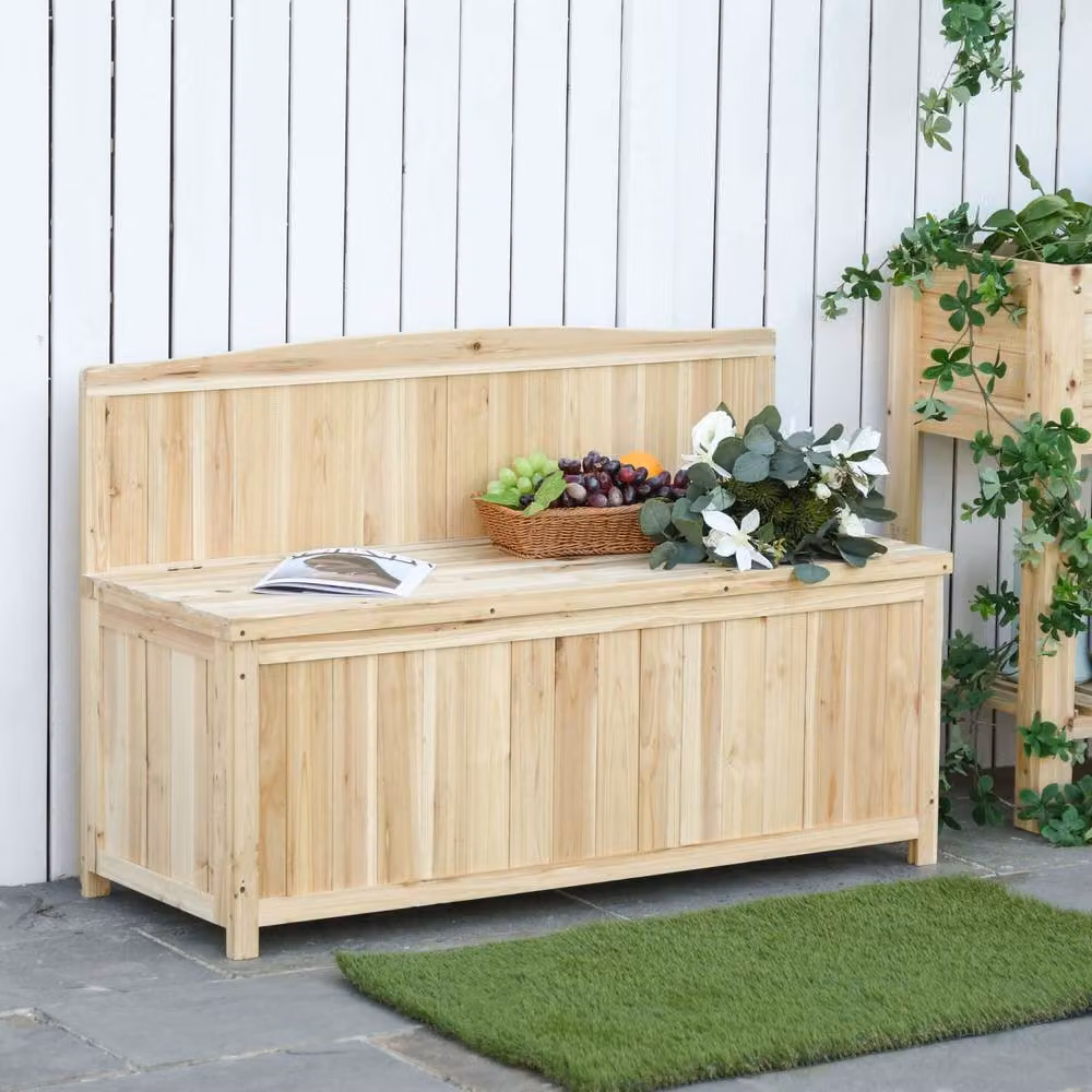 Wyld Haus Venamo Natural Fir Wood Outdoor Storage Bench with Lift Up Seat, 115 cm – 3