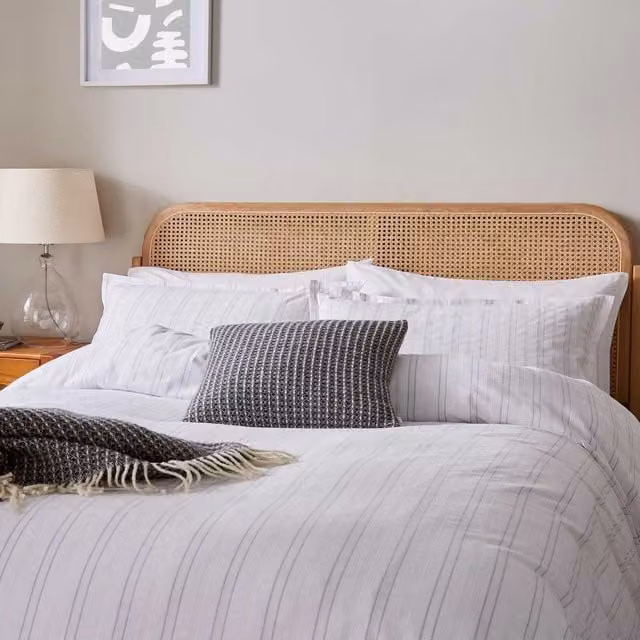 Murmur Laurel Kingsize Cotton Percale Duvet Cover and Pillowcase Set, Cloud Grey Striped Reversible Cooling Design, W: 180 cm x L: 200 cm
