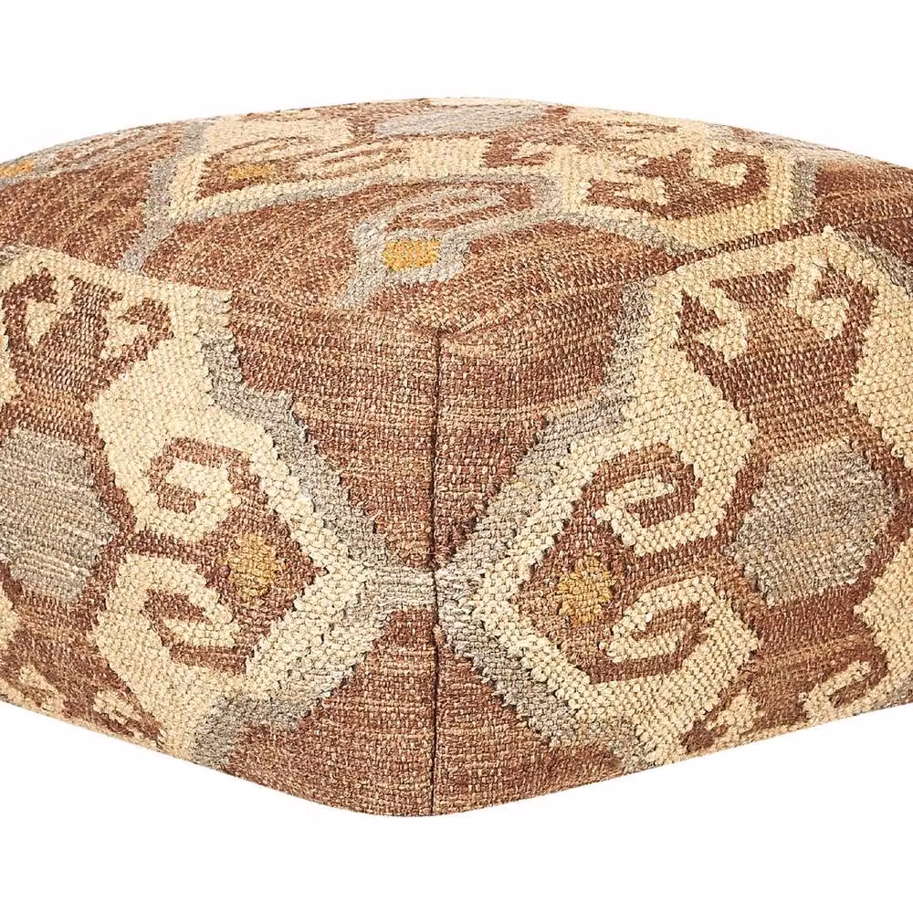 Wyld and Coco Multicolour Red Jute and Wool Pouffe W/D/H: 50 x 50 x 30 cm – 2
