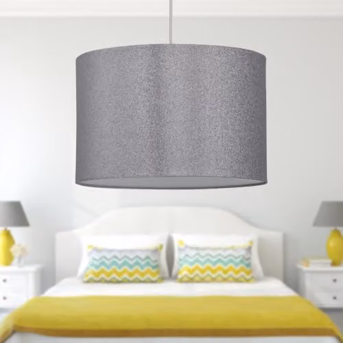 First Choice Lighting Set of 2 Round Fabric Pendant Lightshades in Silver and Grey Glitter, Diameter: 25 cm – 3