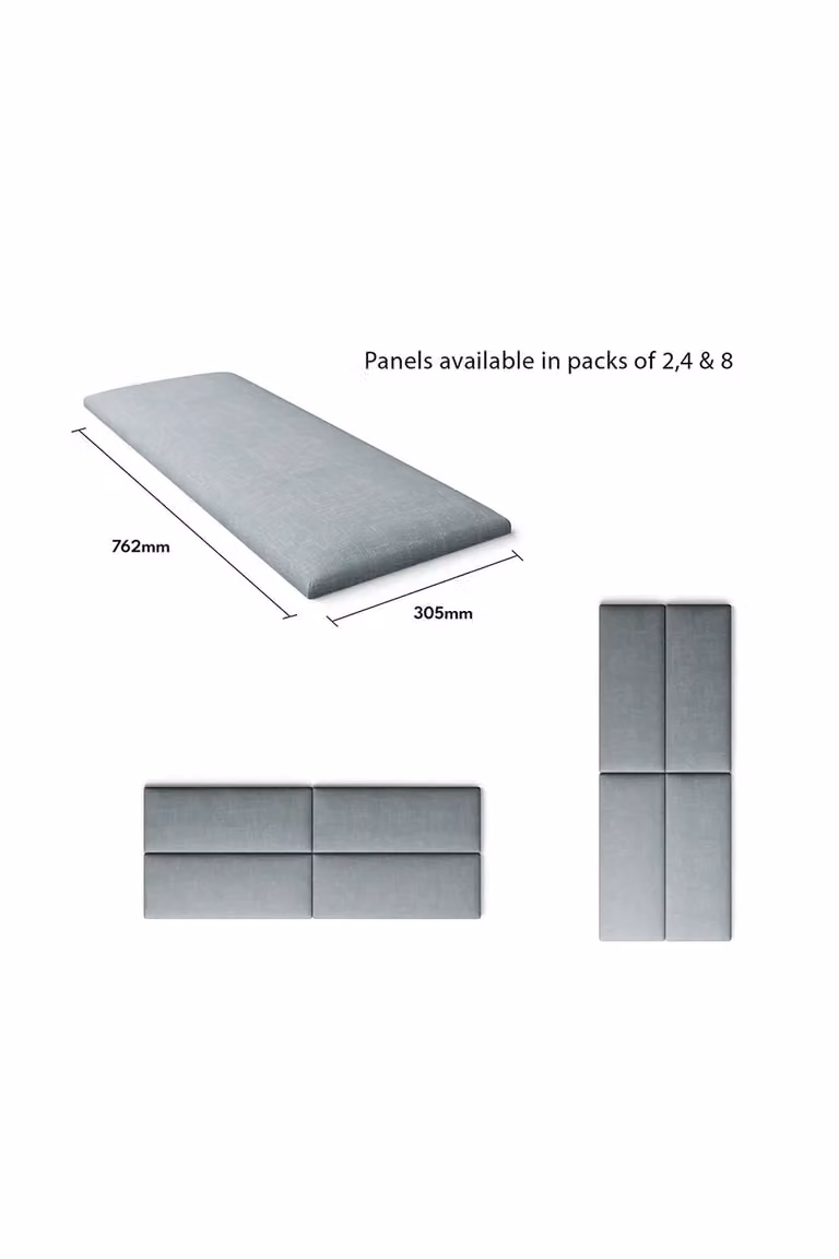 Aspire EasyMount Wall Mounted Upholstered Panels, Modular DIY Headboard in Malham Weave Fabric, Pack of 2, Light Blue
