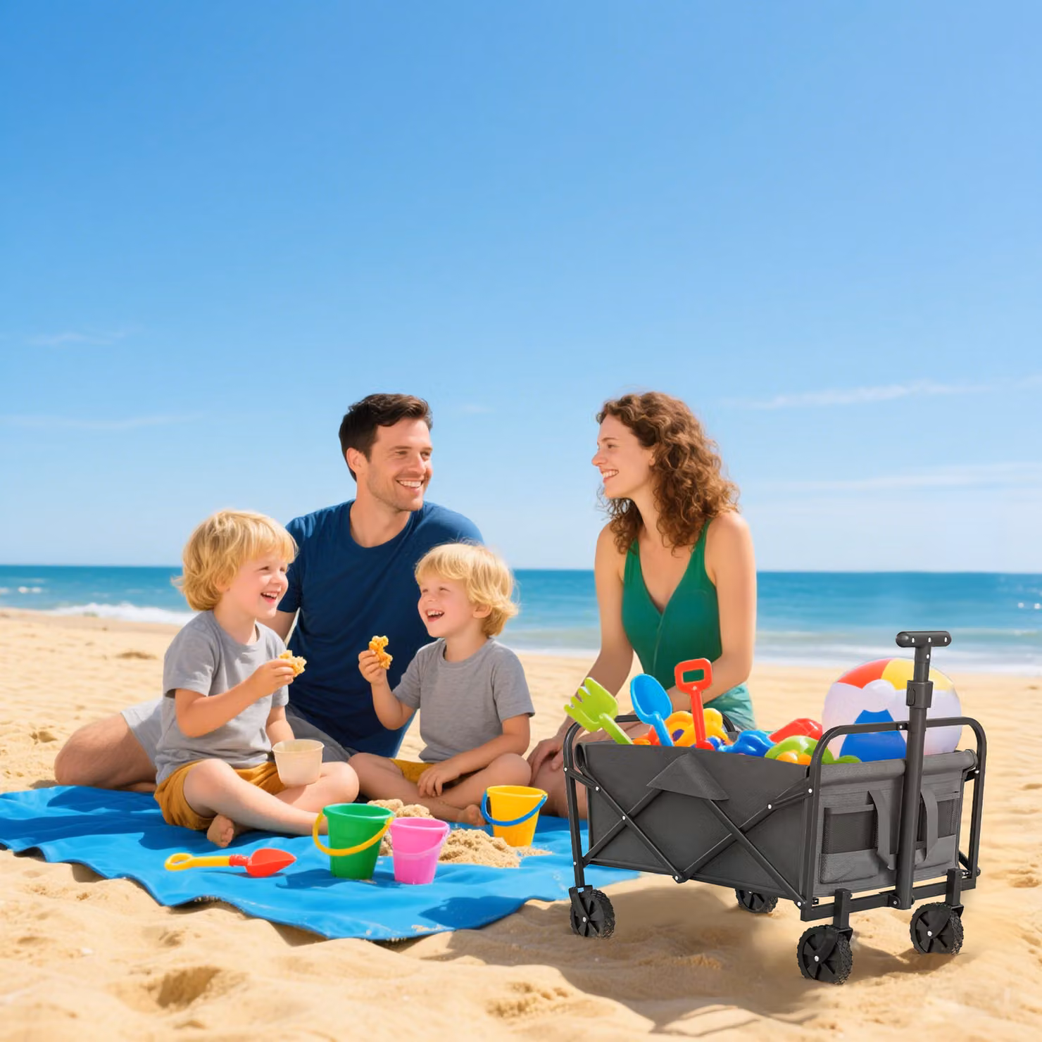 Outsunny 62L Festival Trolley on Wheels, Heavy Duty Collapsible Garden Wagon with Adjustable Handle and Carrying Bag, Grey – 8