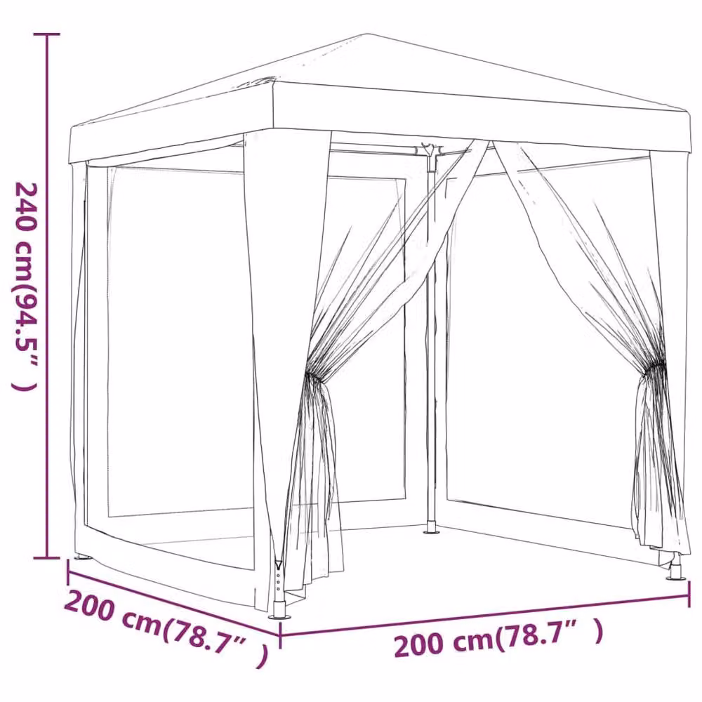 Berkfield Home Party Tent with 4 Mesh Sidewalls, Anthracite, W/D/H: 200 x 200 x 240 cm – 6