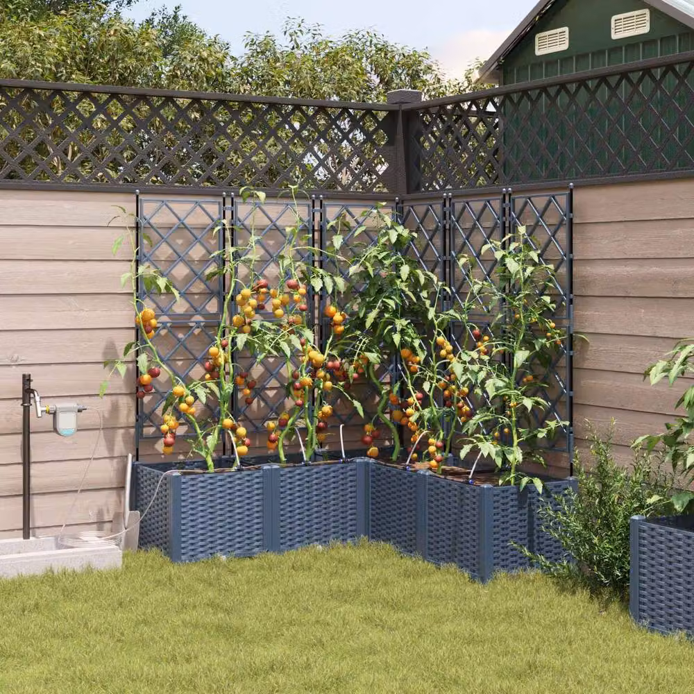 Berkfield Home Modern Garden Planter with Trellis, 2 Pieces, Grey, W: 80 cm, D: 40 cm, H: 125.5 cm – 2