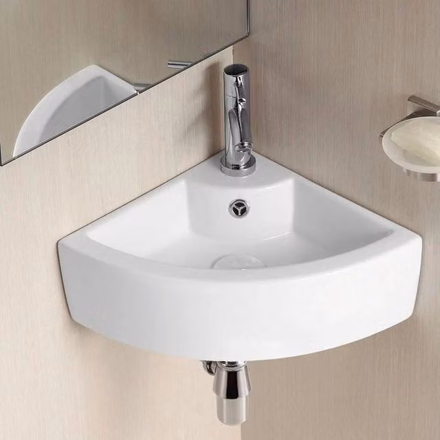 FLAVORA White Ceramic Wall Mounted Corner Sink Basin W/D/H: 100 x 100 x 100 cm