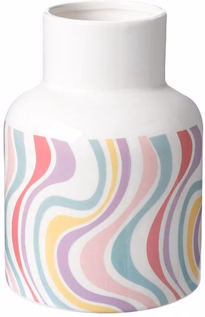 Kingsbury Gifts White and Multicolour Abstract Ceramic Swirl Tabletop Vase, Height: 20.5 cm