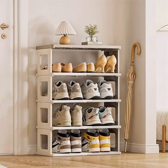 KORVIXA 5 Layer Folding Shoe Rack Storage Shelf in Grey, W: 50 cm, D: 50 cm, H: 50 cm – 1