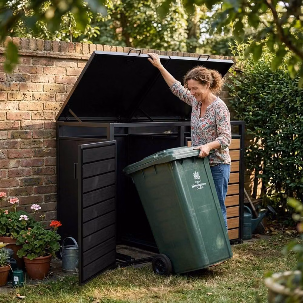 Nicoman Outdoor Metal Bin Storage Shed with Wood Effect Doors in Dark Grey Anthracite – 5