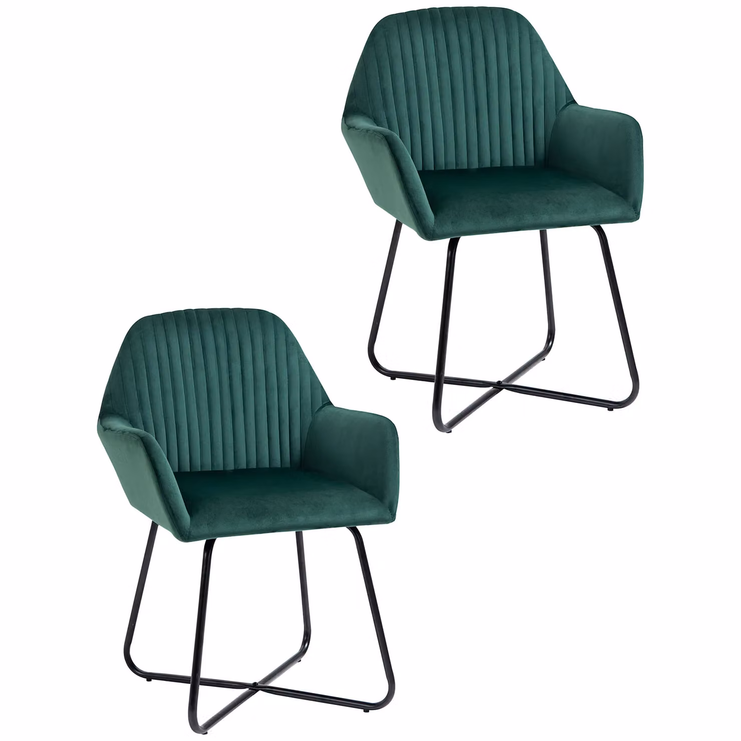 HOMCOM Set of 2 Modern Velvet Upholstered Accent Armchairs with Metal Base in Green – 2