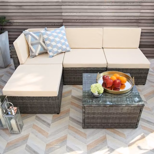 Home Garden Direct Sorrento Garden Corner Sofa Set with Outdoor Coffee Table in Grey and Beige