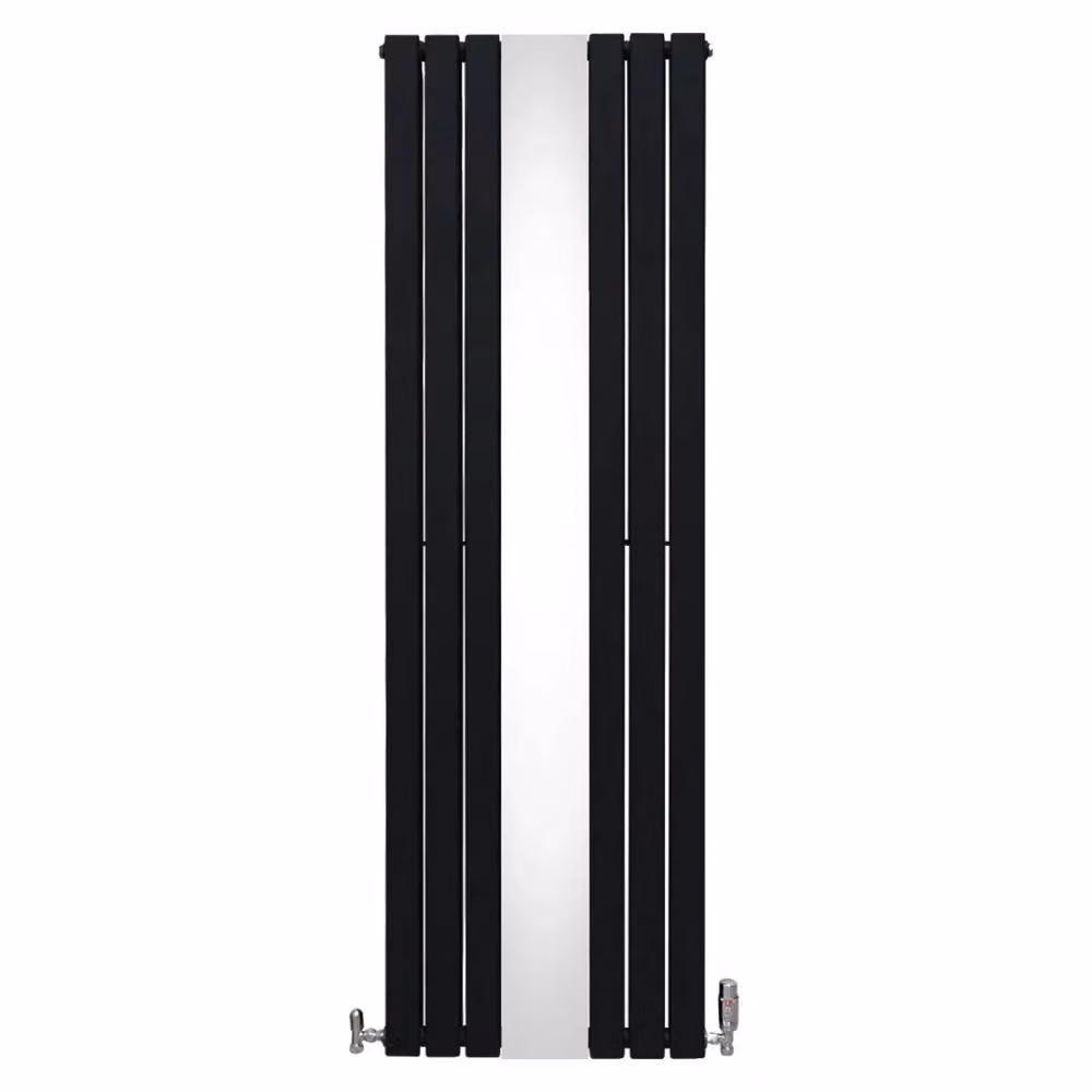 Monstershop Black Steel Mirror Radiator and Valves W: 180 cm, H: 56.5 cm – 2