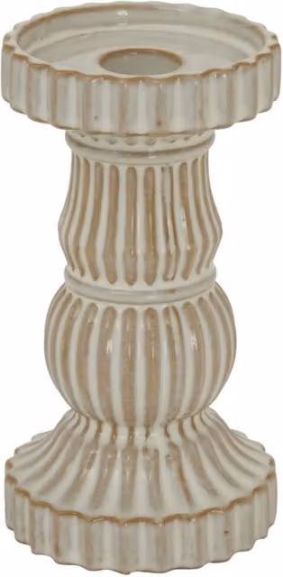 KDMK Minimalist Round Ceramic Pillar Candle Holder in White and Brown