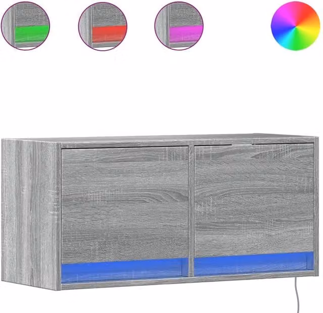 Berkfield Home Modern TV Wall Cabinet with LED Lights in Grey Sonoma, W: 80 cm, D: 31 cm, H: 35 cm