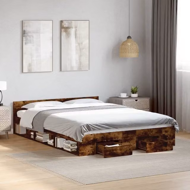 Berkfield Home Small Double Bed Frame with Drawers in Smoked Oak Brown, W/D/H: 120 x 190 cm – 1