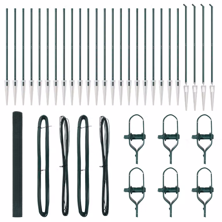 Berkfield Home Green Steel Welded Wire Fence with 13 In-Ground Spike Posts, W: 1.5 m, L: 50 m