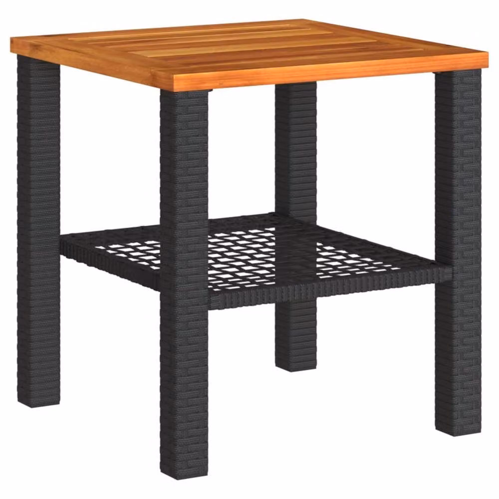 Berkfield Home Black Poly Rattan and Acacia Wood Garden Table, W/D/H: 40 x 40 x 42 cm – 2