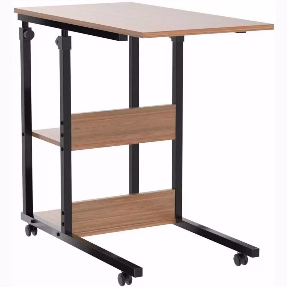 Dprodo Height Adjustable C-Shape Movable Laptop Desk in Brown Walnut with Manual Crank and Sled Base, W/D/H: 80 x 40 x 68-89 cm – 5