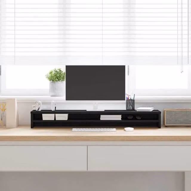 Berkfield Home Monitor Stand in Black Oak, W/D/H: 100 x 24 x 13 cm