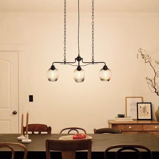 Livingandhome 3-Light Industrial Glass and Metal Chandelier in Black and Transparent