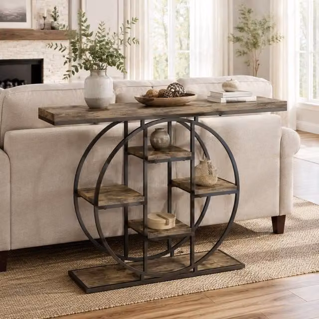 STILVORA Industrial Console Table with 6 Shelves in Rustic Brown and Metal – 1