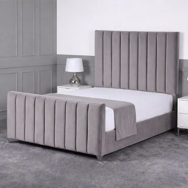 Living Comfort Bedz Empress Plush Velvet Upholstered Bed with Slatted Base in Grey, Single Size