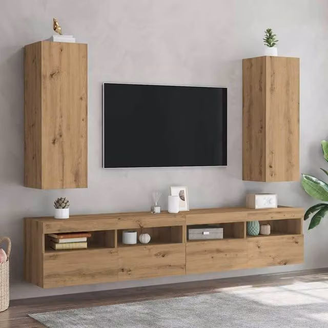 Berkfield Home Artisan Oak TV Cabinets, 2 Piece Set, Brown, W/D/H: 30.5 x 30 x 90 cm – 1