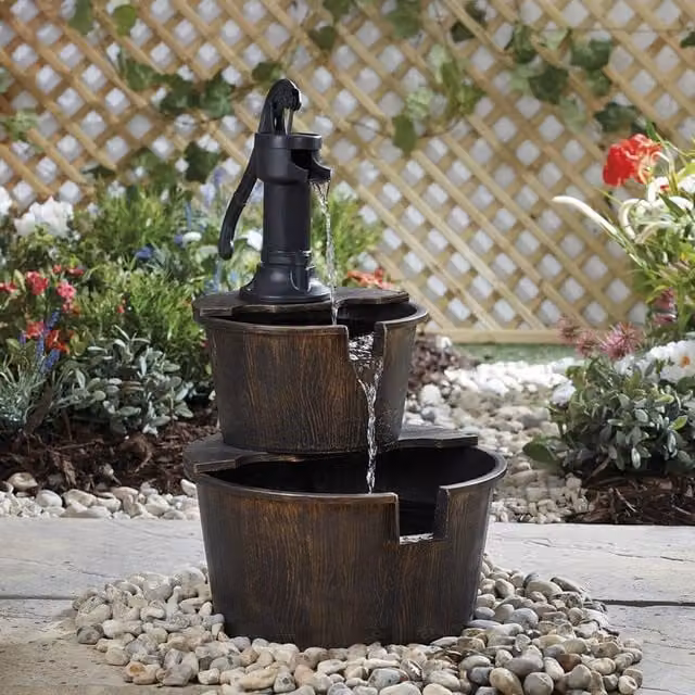 Serenity Two Tier Brown Composite Resin Cascading Tabletop Water Feature