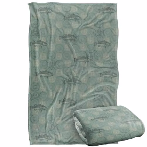 JQ Licensing Bass Fishing Compass Pattern Super Soft Fleece Throw Blanket, Multicolour, W: 91 cm, D: 147 cm