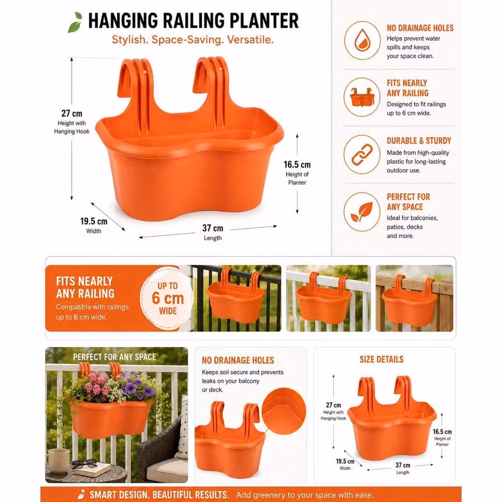 SPETLEK 2 x Hanging Railing Planter Window Box in Terracotta – 5