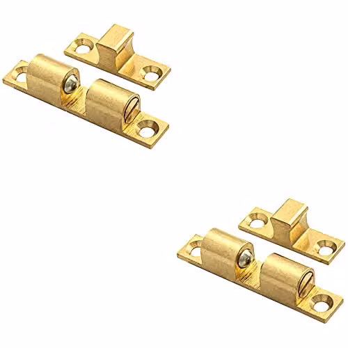 Loops 2 Pack Double Ball Roller Cupboard Catch, Gold, 60 x 11.5 mm, 50 mm Fixing Centres
