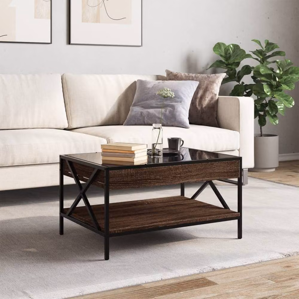 Berkfield Home Infinity LED Coffee Table in Brown Oak, W: 70 cm, D: 50 cm, H: 38 cm – 4