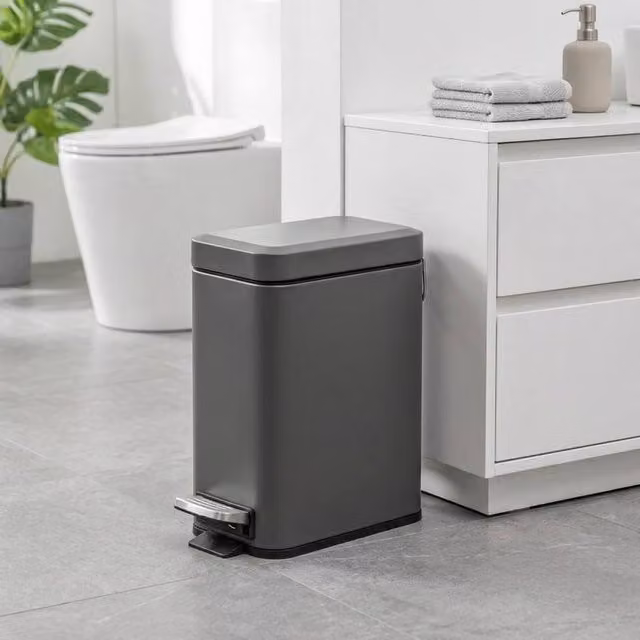 STILVORA 5L Grey Steel Pedal Bin with Soft-Close Lid and Removable Inner Bucket – 1