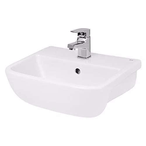 Hudson Reed Aria SRB004 White Ceramic Semi Recessed Compact Square Bathroom Basin with 1 Tap Hole, W: 42.0 cm, D: 17.5 cm, H: 16.0 cm